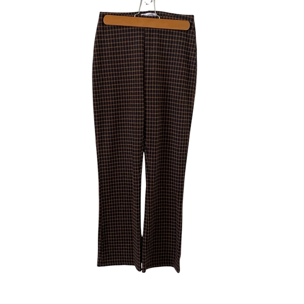 Urban Outfitters Small Brown Navy Plaid High Waist Slim Pants Retro 70s Trousers